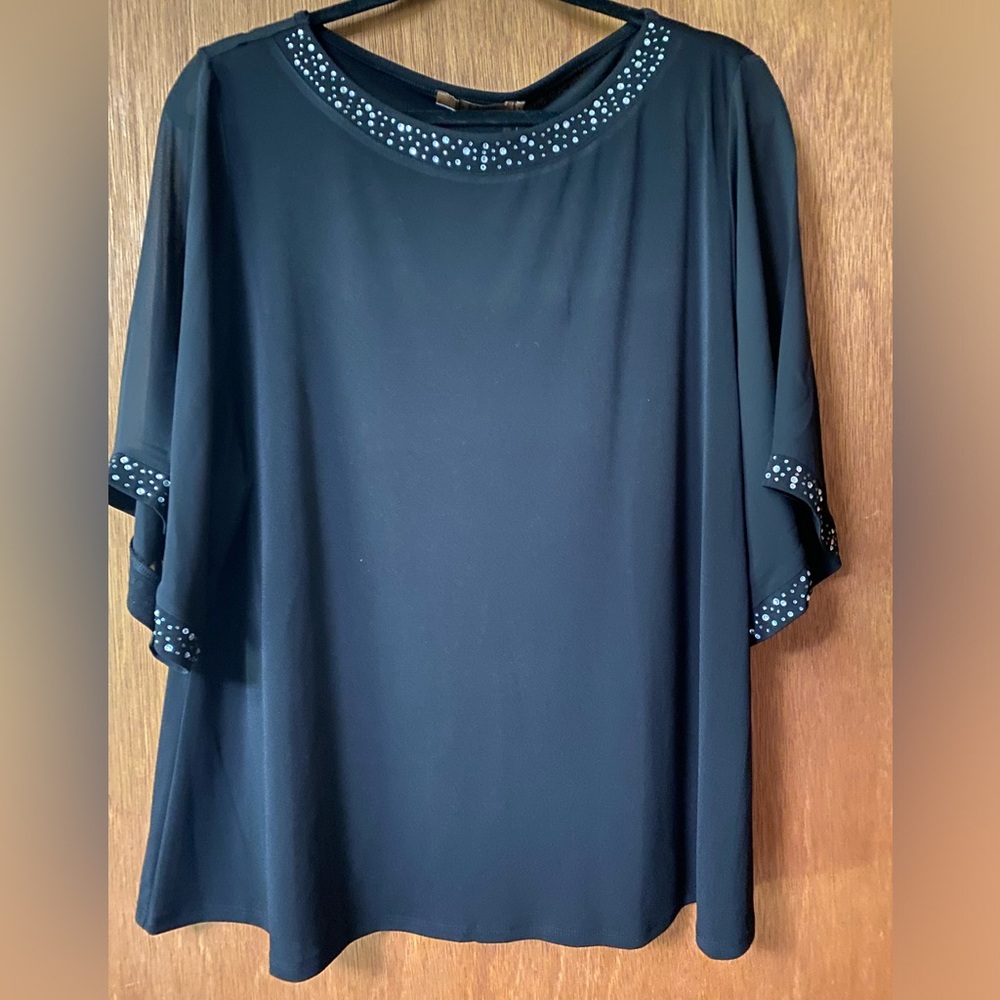 NWT - Belldini Black Short Sleeve Rhinestone Embellished Top
